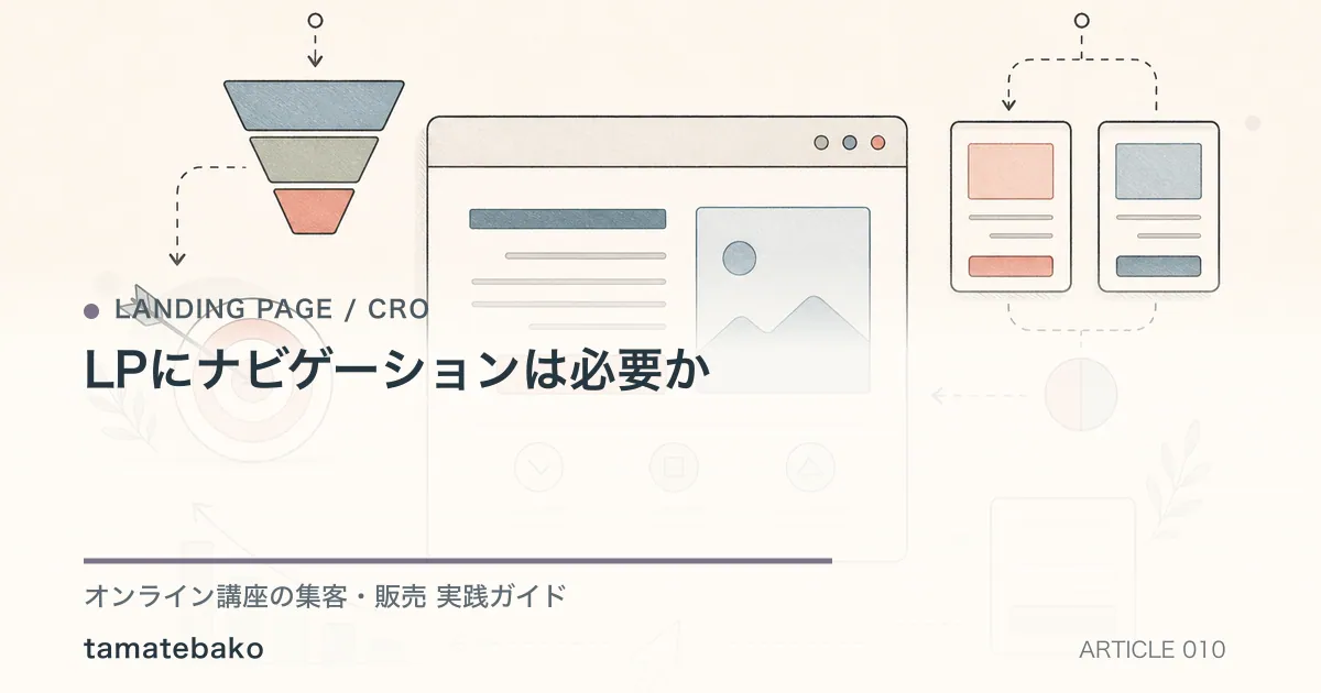 LPにナビゲーションは必要かを解説するtamatebakoブログのサムネイル