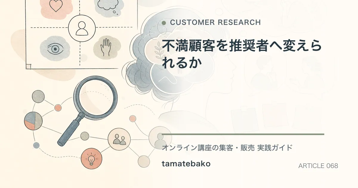 不満顧客を推奨者へ変えられるかを解説するtamatebakoブログのサムネイル