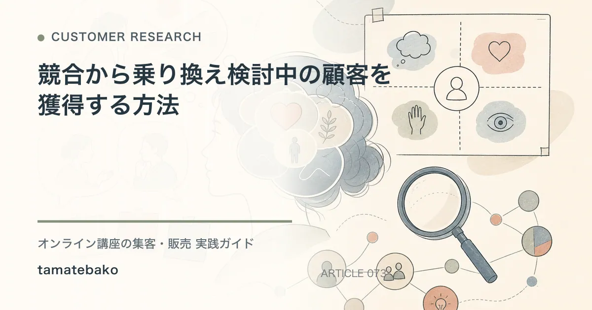 競合から乗り換え検討中の顧客を獲得する方法を解説するtamatebakoブログのサムネイル