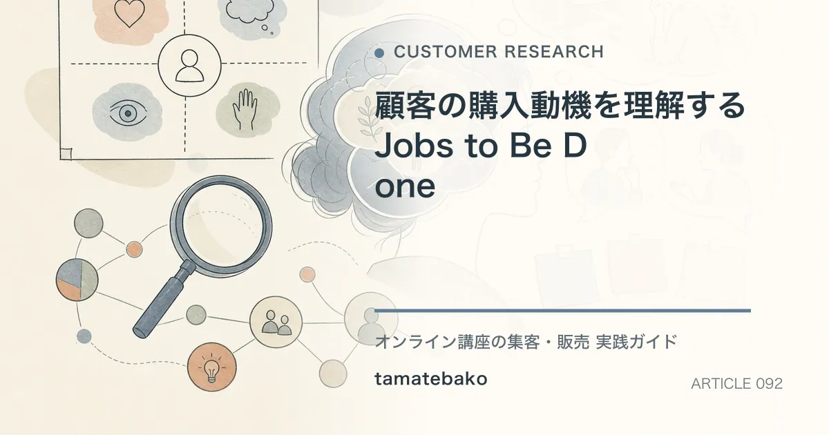 顧客の購入動機を理解するJobs to Be Doneを解説するtamatebakoブログのサムネイル